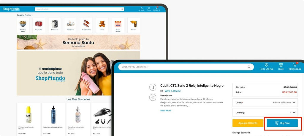 Кнопка “Купить сейчас” на маркетплейсе Shopmundo